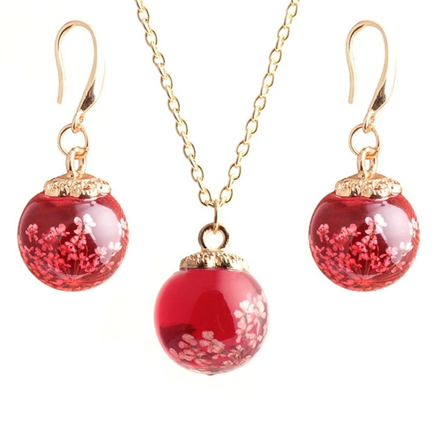 Fashion Women Dried Flower Glass Ball Pendant Necklace Hook Earrings Jewelry Set Image 1