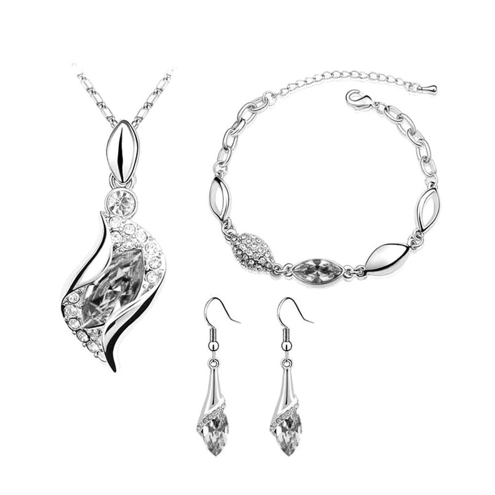 Women Rhinestone Geometric Pendant Necklace Bracelet Hook Earrings Jewelry Set Image 2