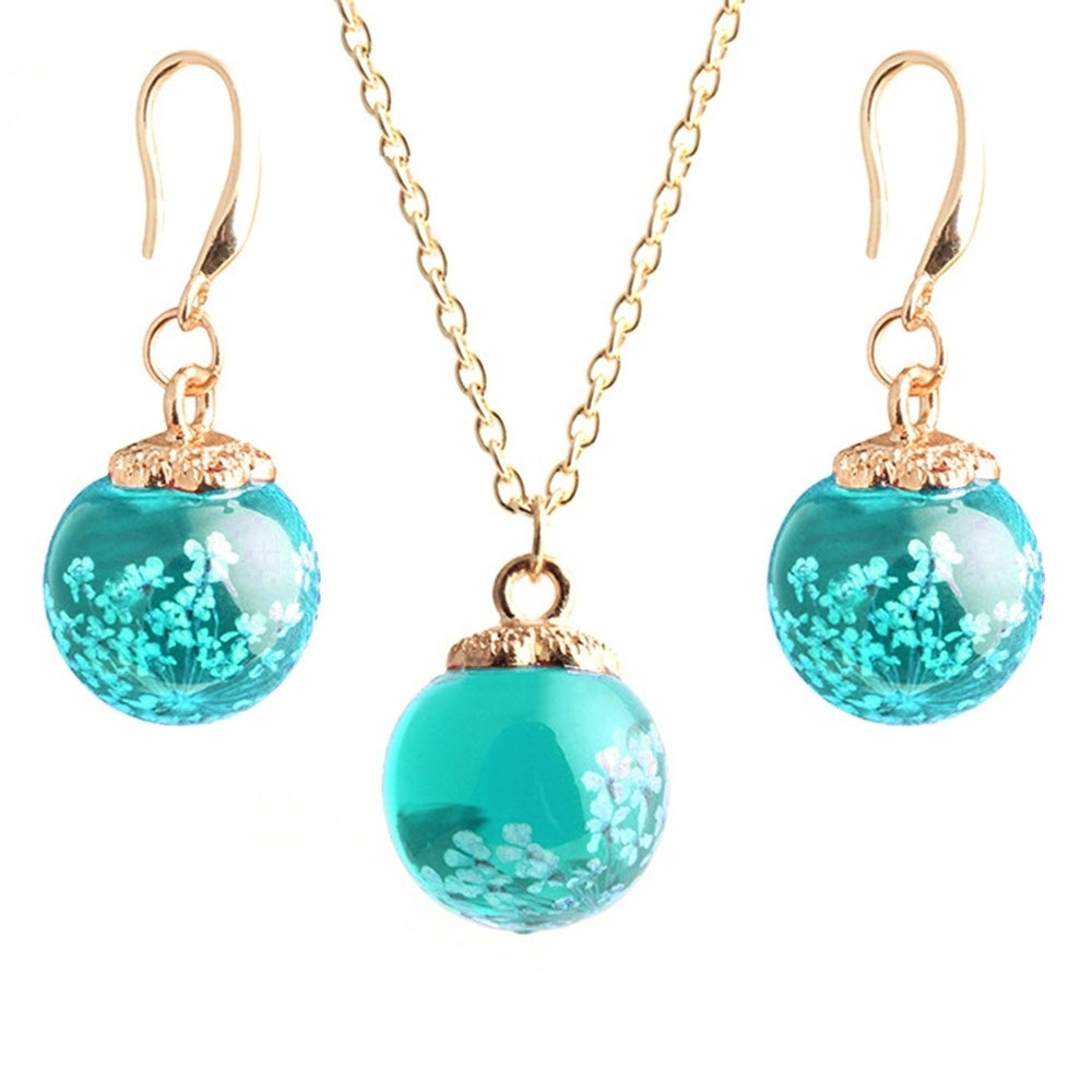 Fashion Women Dried Flower Glass Ball Pendant Necklace Hook Earrings Jewelry Set Image 2