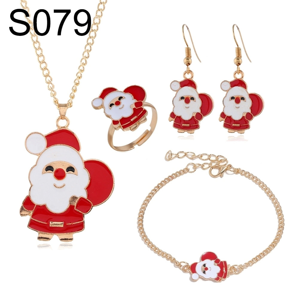 Christmas Tree Santa Elk Bell Earrings Bracelet Ring Necklace Women Jewelry Set Image 2
