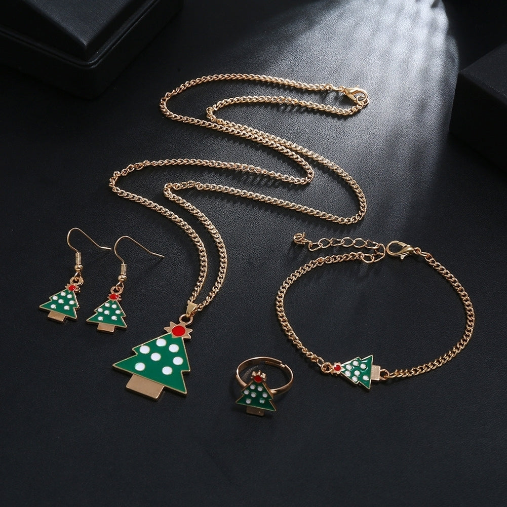Christmas Tree Santa Elk Bell Earrings Bracelet Ring Necklace Women Jewelry Set Image 4