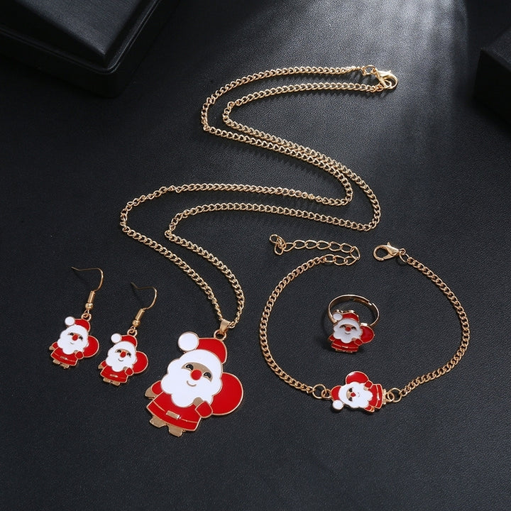 Christmas Tree Santa Elk Bell Earrings Bracelet Ring Necklace Women Jewelry Set Image 6