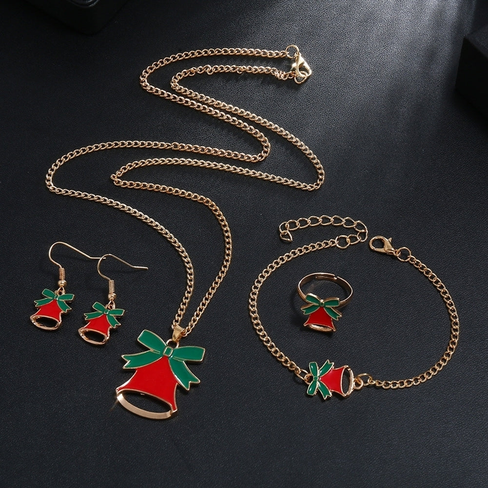 Christmas Tree Santa Elk Bell Earrings Bracelet Ring Necklace Women Jewelry Set Image 7