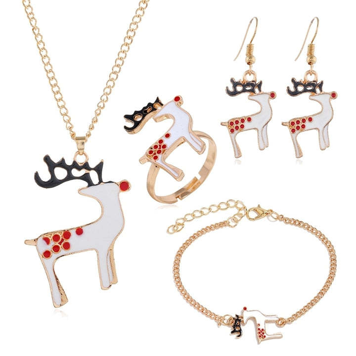 Christmas Tree Santa Elk Bell Earrings Bracelet Ring Necklace Women Jewelry Set Image 8