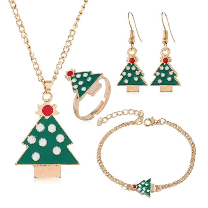 Christmas Tree Santa Elk Bell Earrings Bracelet Ring Necklace Women Jewelry Set Image 9