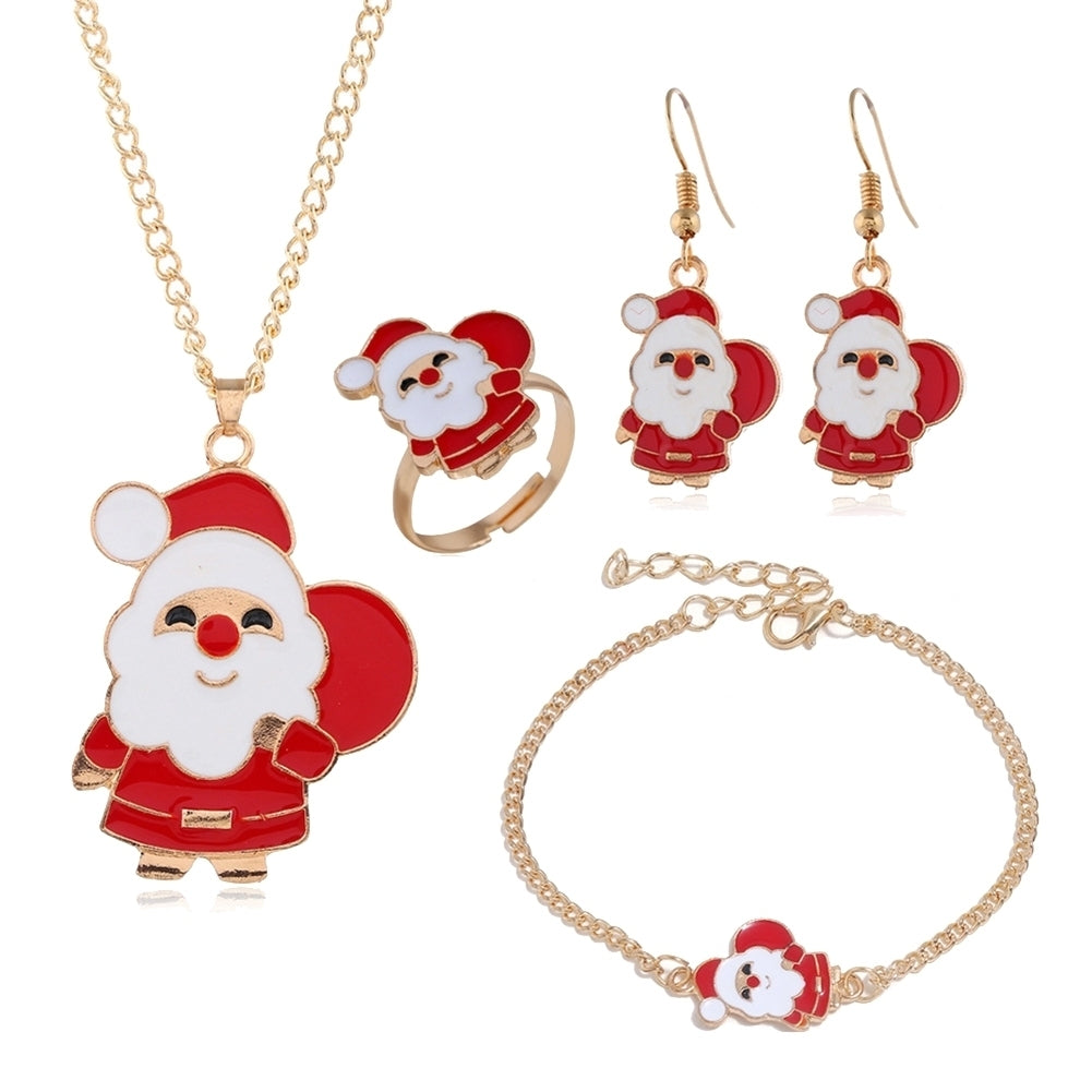 Christmas Tree Santa Elk Bell Earrings Bracelet Ring Necklace Women Jewelry Set Image 10