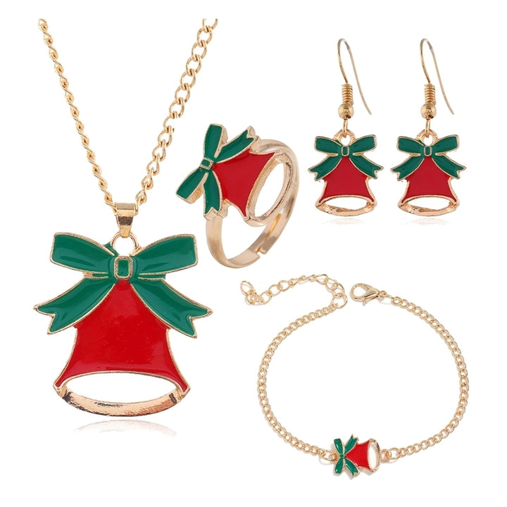 Christmas Tree Santa Elk Bell Earrings Bracelet Ring Necklace Women Jewelry Set Image 11