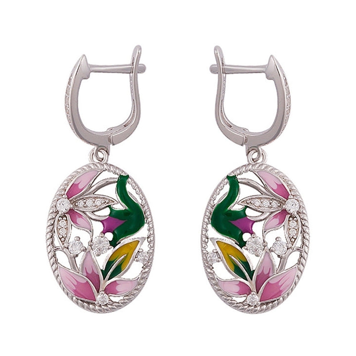 Lady Enamel Flower Rhinestone Oval Dangle Earrings Necklace Ring Jewelry Gift Image 4