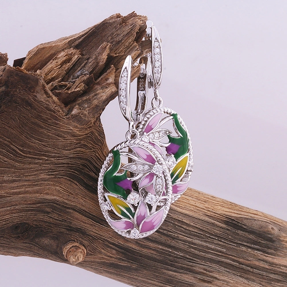 Lady Enamel Flower Rhinestone Oval Dangle Earrings Necklace Ring Jewelry Gift Image 8