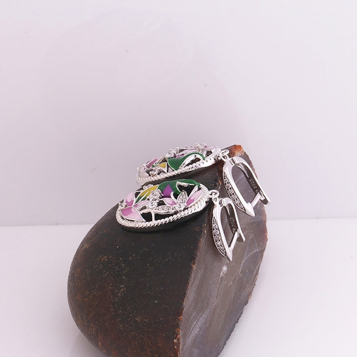 Lady Enamel Flower Rhinestone Oval Dangle Earrings Necklace Ring Jewelry Gift Image 9