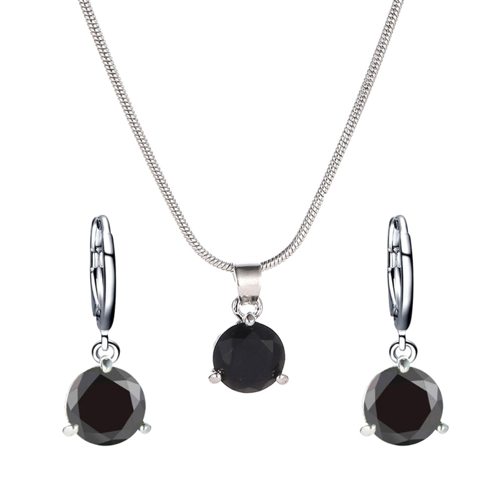 Women Round Cubic Zirconia Pendant Chain Necklace Hoop Earrings Jewelry Set Image 2
