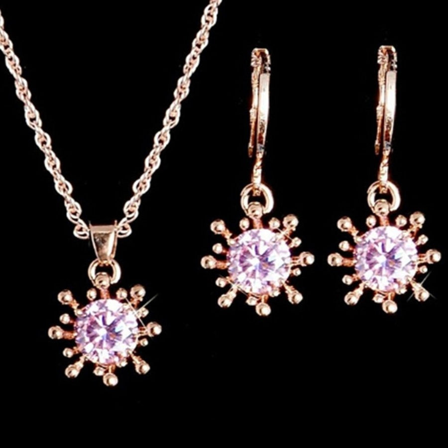 2Pcs Women Flower Rhinestone Inlaid Pendant Necklace Earrings Party Jewelry Image 1