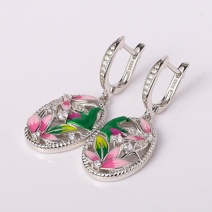 Lady Enamel Flower Rhinestone Oval Dangle Earrings Necklace Ring Jewelry Gift Image 12