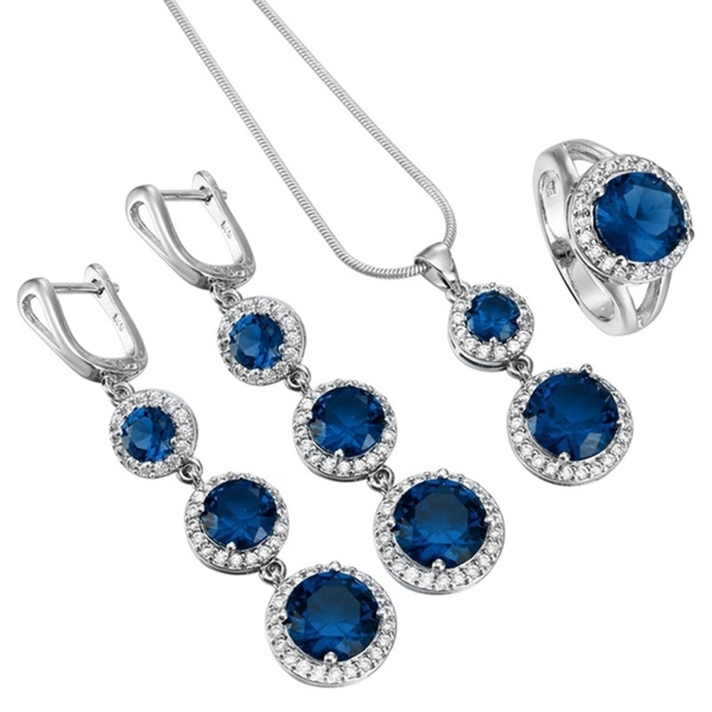 Women Faux Gemstone Cubic Zirconia Pendant Necklace Earrings Ring Jewelry Sets Image 2