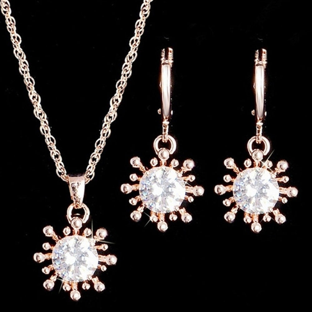 2Pcs Women Flower Rhinestone Inlaid Pendant Necklace Earrings Party Jewelry Image 2