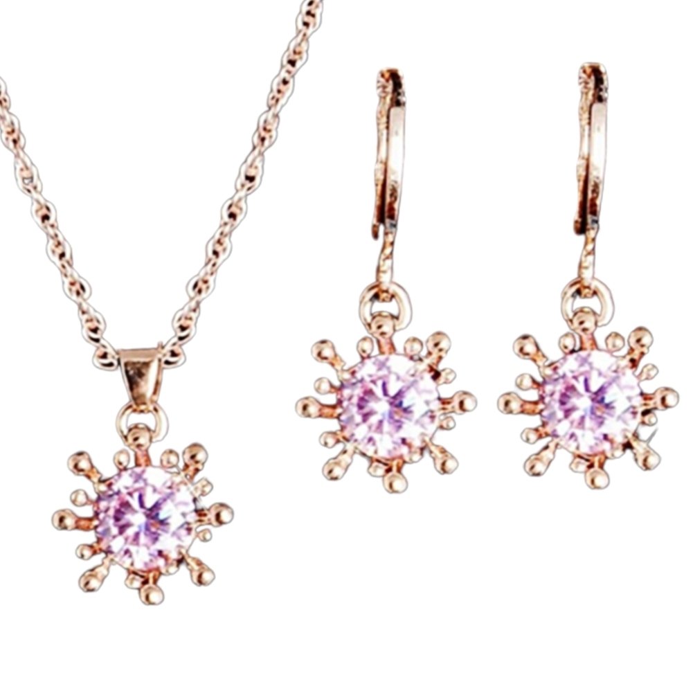 2Pcs Women Flower Rhinestone Inlaid Pendant Necklace Earrings Party Jewelry Image 1