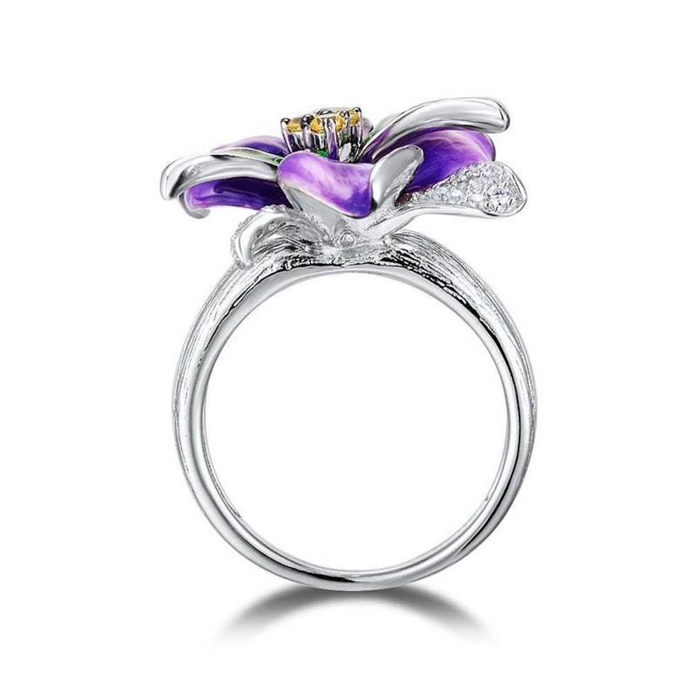 Women Rhinestone Inlaid Enamel Flower Pendant Necklace Earrings Ring Jewelry Image 2