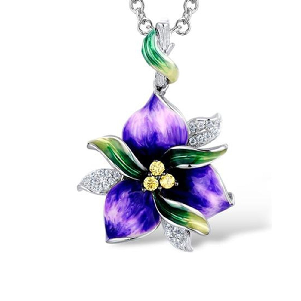 Women Rhinestone Inlaid Enamel Flower Pendant Necklace Earrings Ring Jewelry Image 3