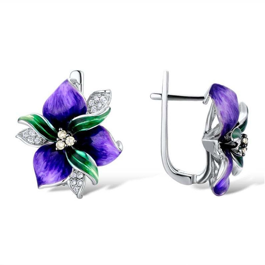 Women Rhinestone Inlaid Enamel Flower Pendant Necklace Earrings Ring Jewelry Image 4