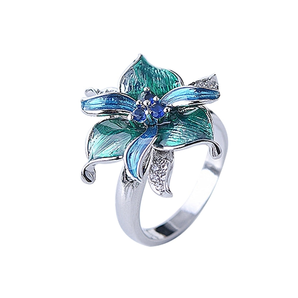 Women Rhinestone Inlaid Enamel Flower Pendant Necklace Earrings Ring Jewelry Image 4