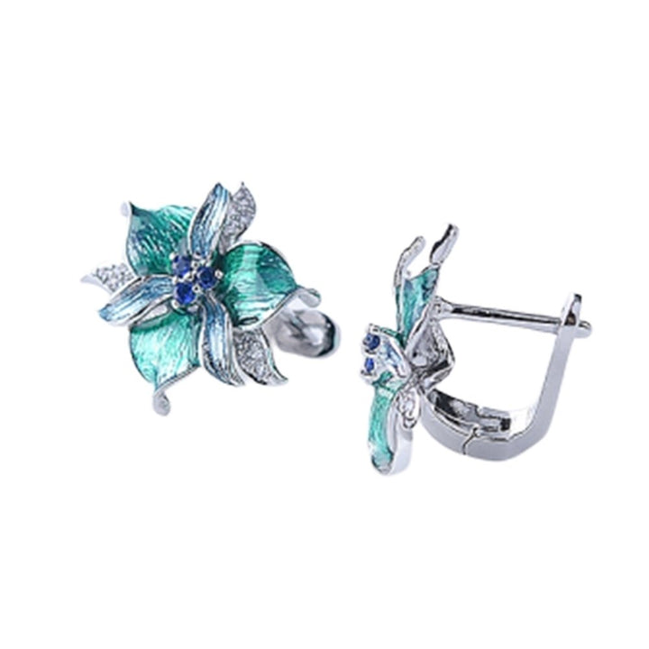 Women Rhinestone Inlaid Enamel Flower Pendant Necklace Earrings Ring Jewelry Image 7