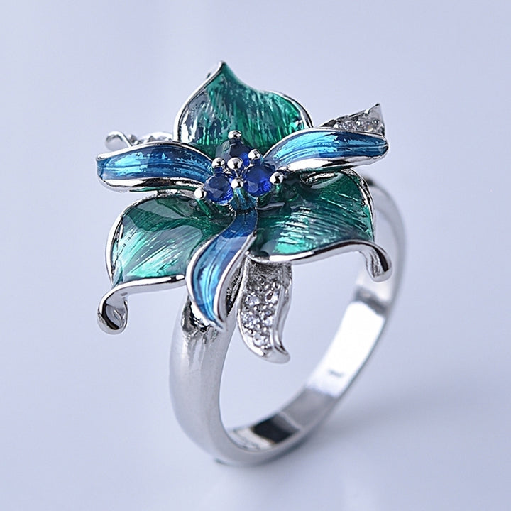 Women Rhinestone Inlaid Enamel Flower Pendant Necklace Earrings Ring Jewelry Image 11