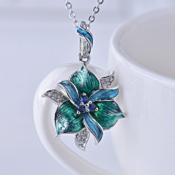 Women Rhinestone Inlaid Enamel Flower Pendant Necklace Earrings Ring Jewelry Image 12