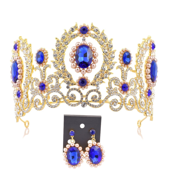 Baroque Women Rhinestone Faux Pearl Crown Tiara Earrings Wedding Jewelry Set Image 6