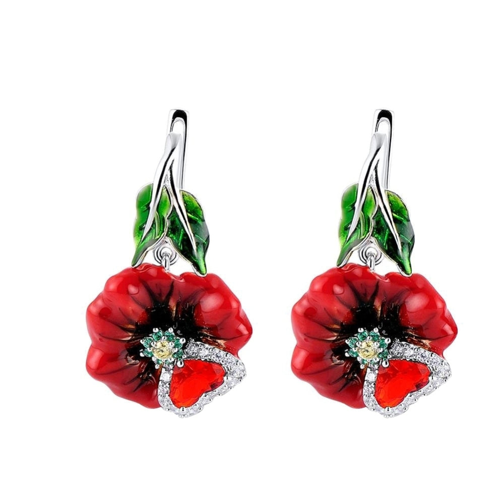 Women Heart Faux Ruby Flower Pendant Necklace Earrings Ring Party Jewelry Gift Image 2