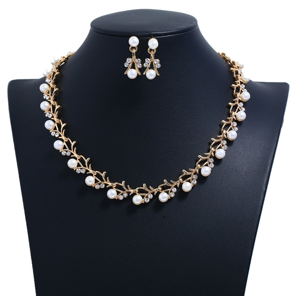 Elegant Faux Pearl Rhinestone Necklace Earrings Bracelet Bridal Jewelry Gift Image 2