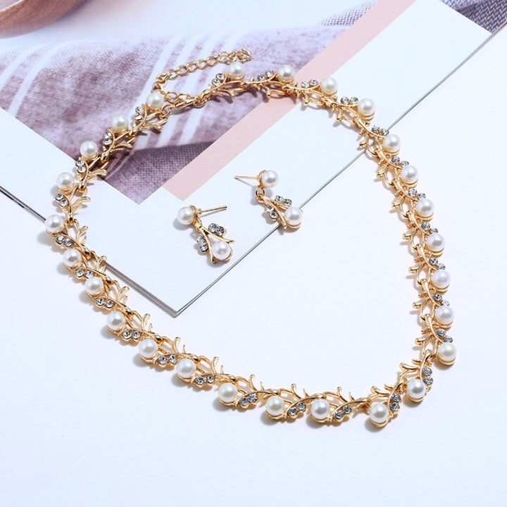 Elegant Faux Pearl Rhinestone Necklace Earrings Bracelet Bridal Jewelry Gift Image 3