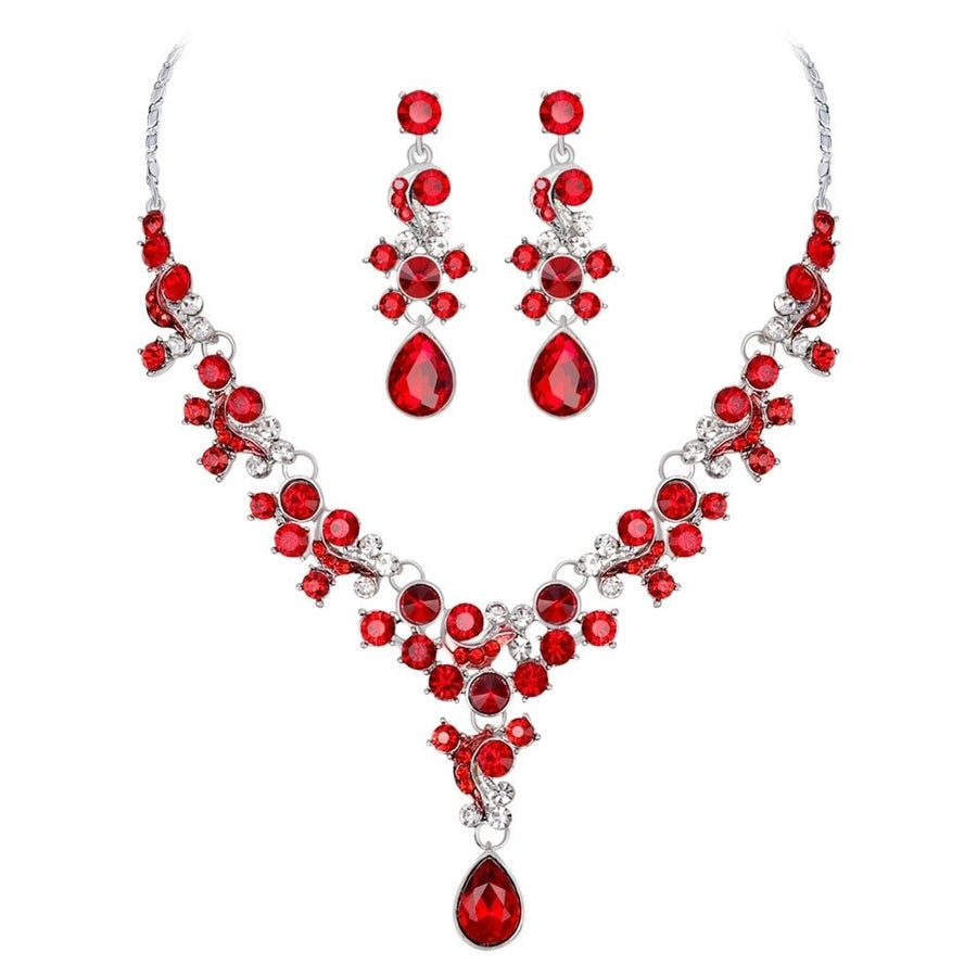 Luxury Women Rhinestone Flower Necklace Ear Stud Earrings Wedding Jewelry Set Image 1