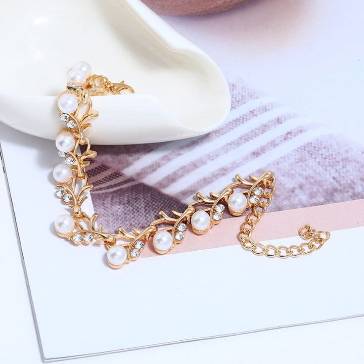 Elegant Faux Pearl Rhinestone Necklace Earrings Bracelet Bridal Jewelry Gift Image 6