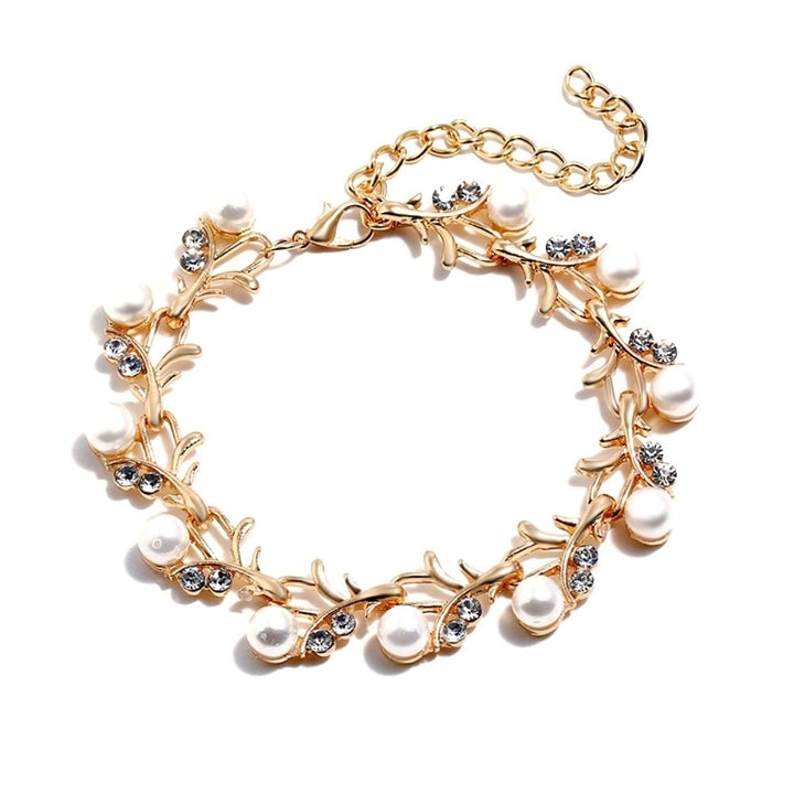 Elegant Faux Pearl Rhinestone Necklace Earrings Bracelet Bridal Jewelry Gift Image 1