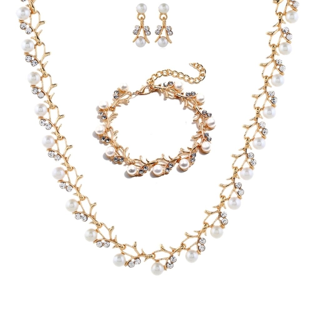 Elegant Faux Pearl Rhinestone Necklace Earrings Bracelet Bridal Jewelry Gift Image 11