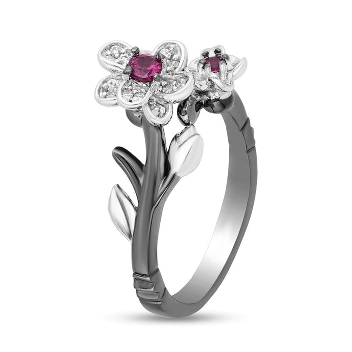 Rhinestone Plum Blossom Flower Women Necklace Ear Stud Earrings Finger Ring Image 3