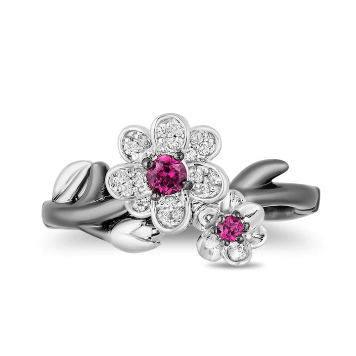 Rhinestone Plum Blossom Flower Women Necklace Ear Stud Earrings Finger Ring Image 4