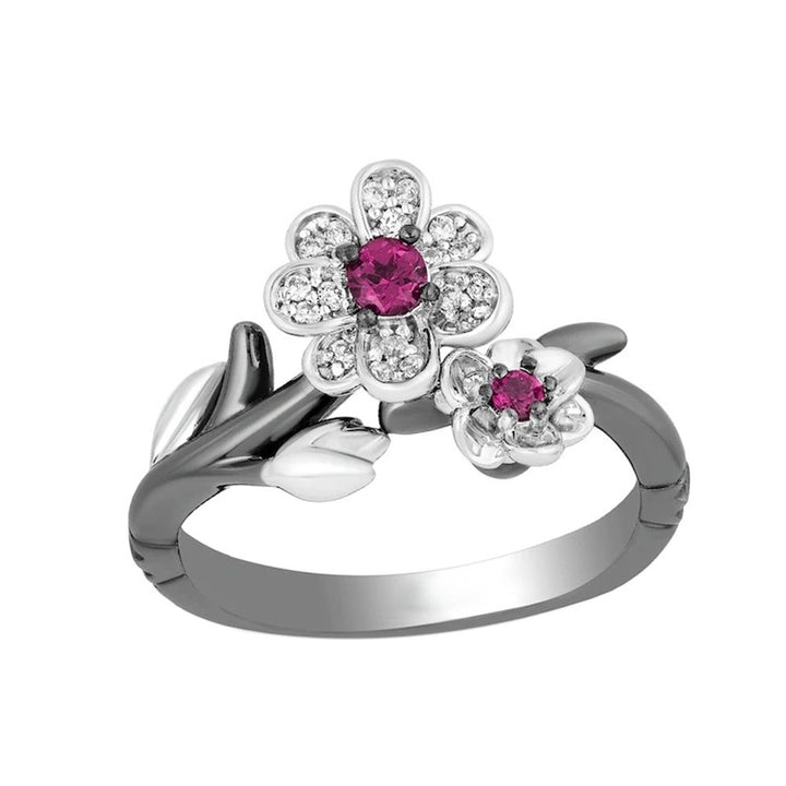 Rhinestone Plum Blossom Flower Women Necklace Ear Stud Earrings Finger Ring Image 1