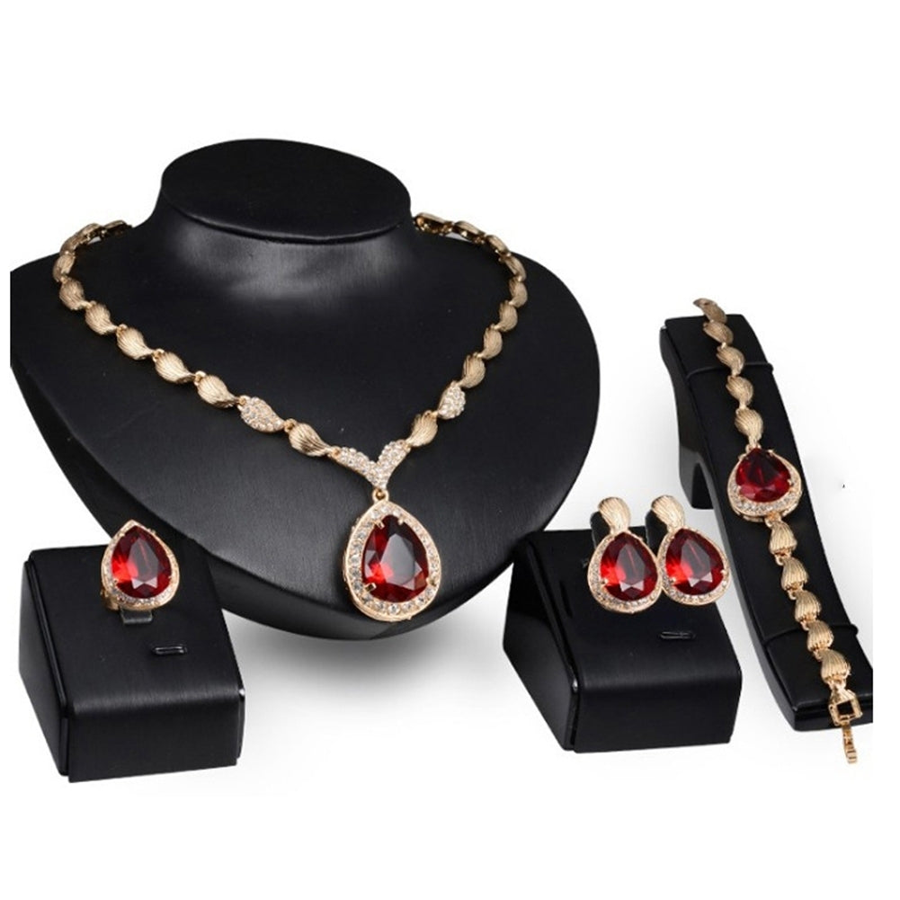 Water Drop Rhinestone Pendant Necklace Bracelet Earrings Ring Bridal Jewelry Set Image 6
