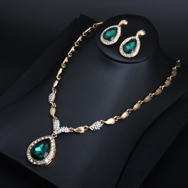 Water Drop Rhinestone Pendant Necklace Bracelet Earrings Ring Bridal Jewelry Set Image 8