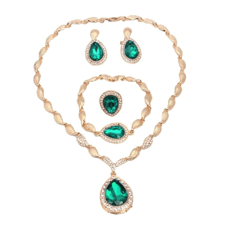 Water Drop Rhinestone Pendant Necklace Bracelet Earrings Ring Bridal Jewelry Set Image 10