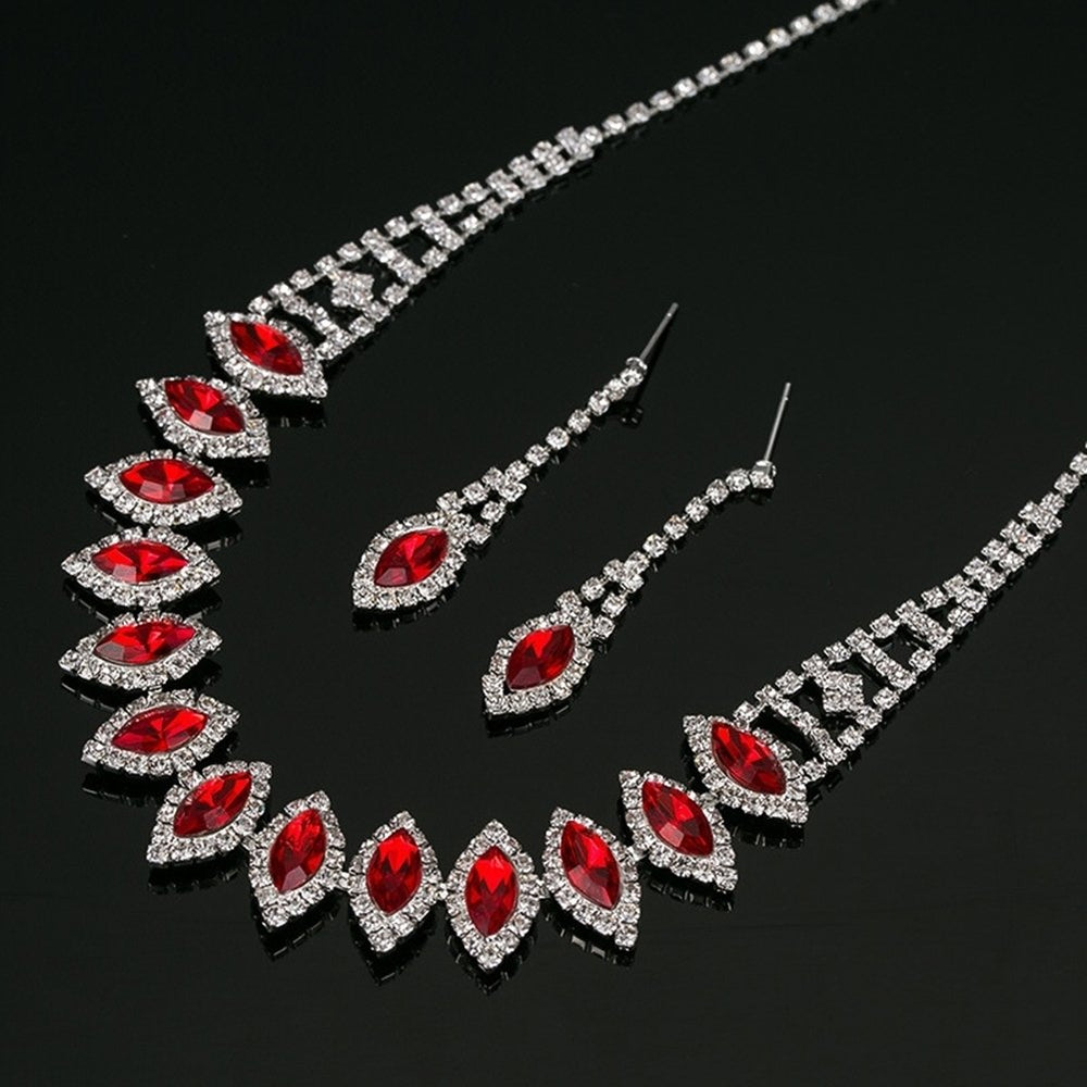 Rhinestone Teardrop Dangle Stud Earrings Necklace Wedding Bridal Jewelry Set Image 2