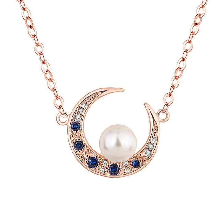 Women Rhinestone Faux Pearl Moon Pendant Necklace Bracelet Ring Earrings Jewelry Image 3