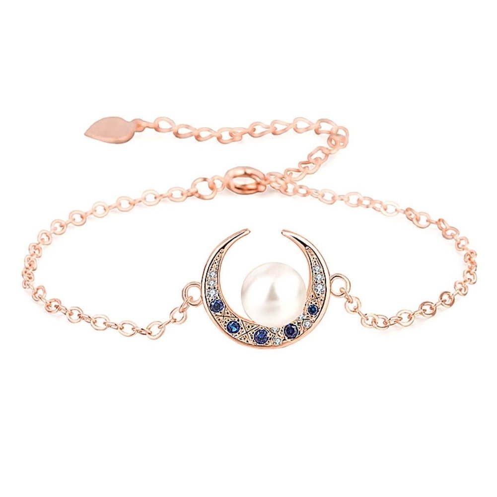 Women Rhinestone Faux Pearl Moon Pendant Necklace Bracelet Ring Earrings Jewelry Image 1