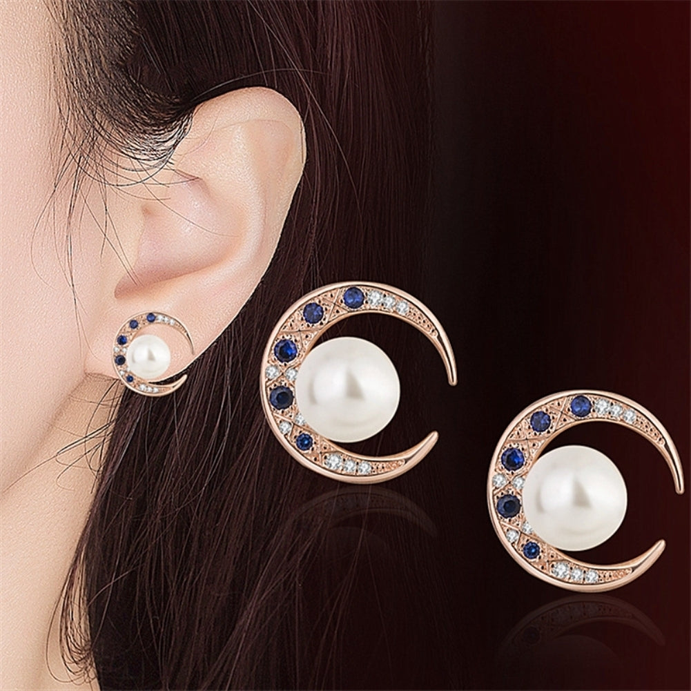 Women Rhinestone Faux Pearl Moon Pendant Necklace Bracelet Ring Earrings Jewelry Image 6