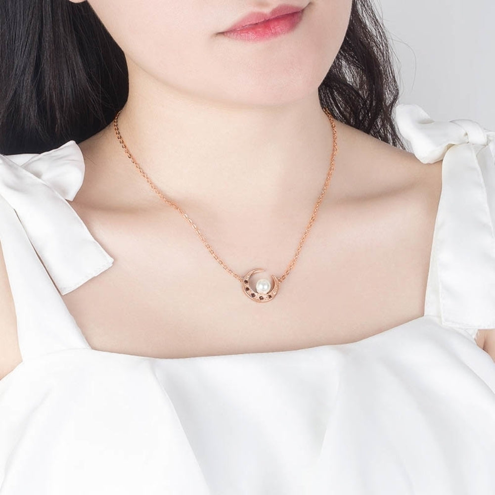 Women Rhinestone Faux Pearl Moon Pendant Necklace Bracelet Ring Earrings Jewelry Image 7