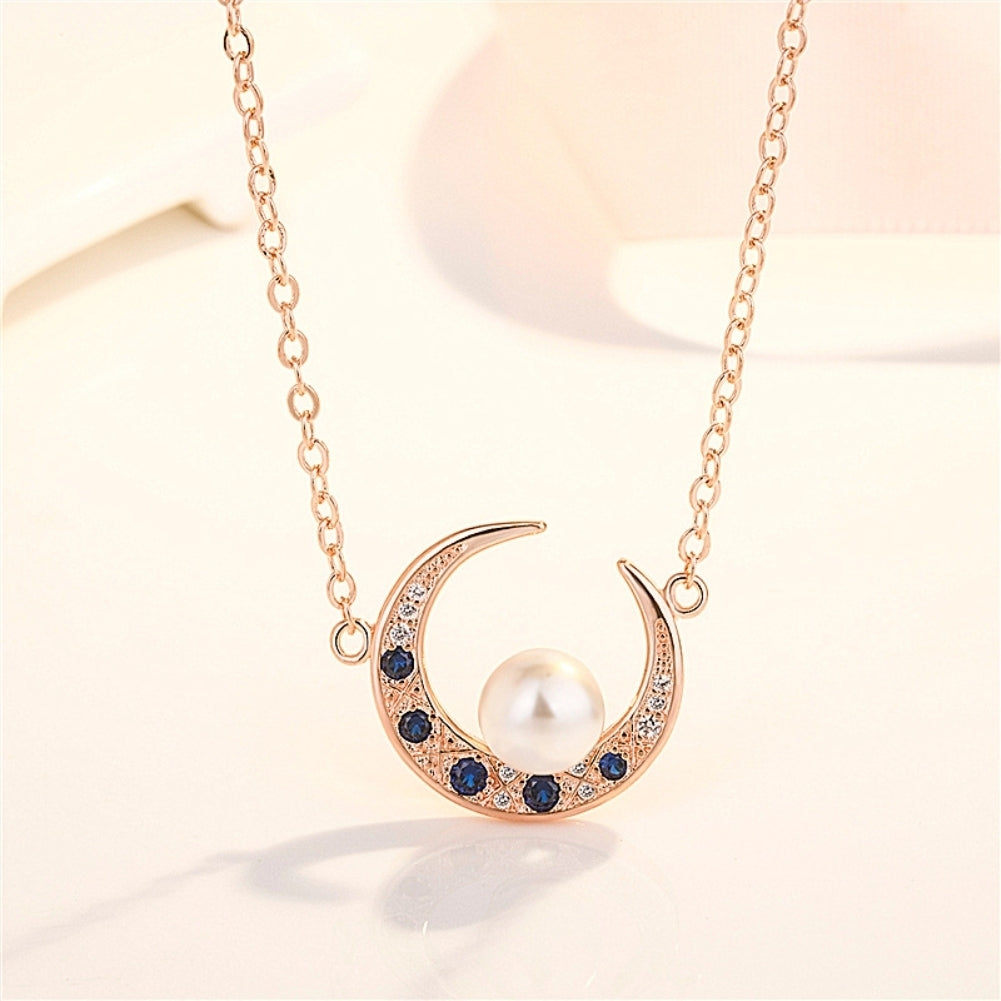 Women Rhinestone Faux Pearl Moon Pendant Necklace Bracelet Ring Earrings Jewelry Image 9