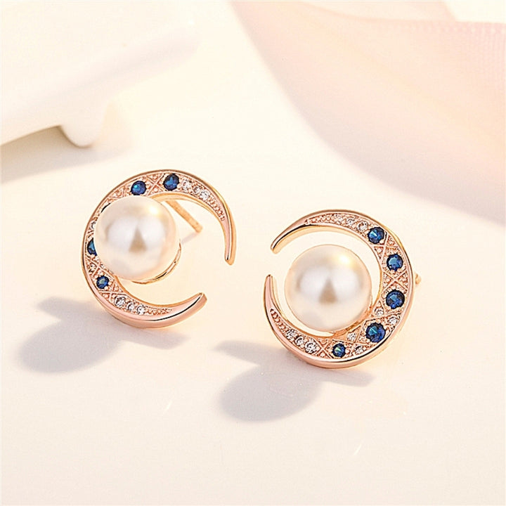 Women Rhinestone Faux Pearl Moon Pendant Necklace Bracelet Ring Earrings Jewelry Image 11