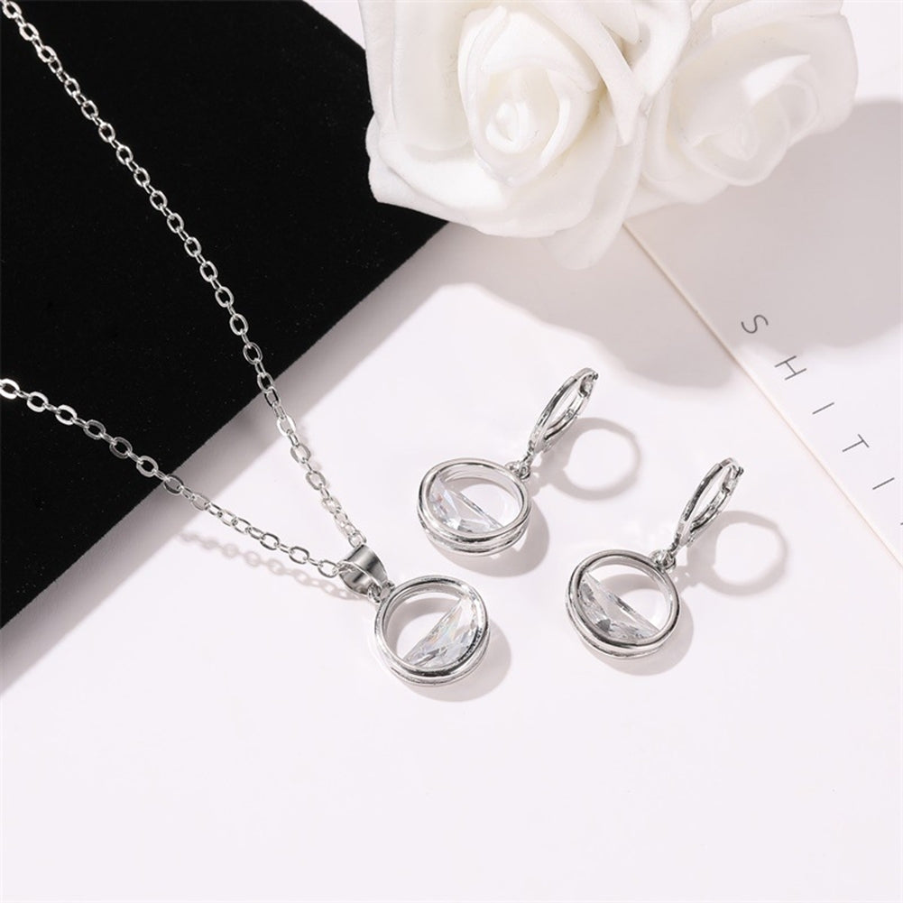 Women Cubic Zirconia Hollow Round Pendant Necklace Huggie Earrings Jewelry Gift Image 4