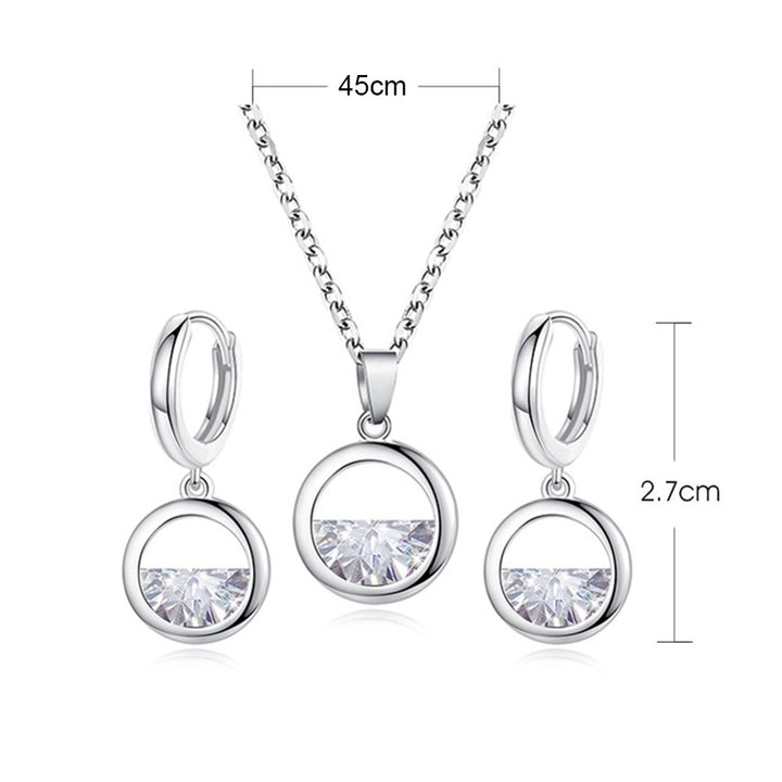 Women Cubic Zirconia Hollow Round Pendant Necklace Huggie Earrings Jewelry Gift Image 11
